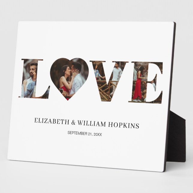 Customised Love Heart 4 Photo Plaque (Side)