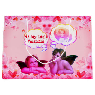 Customised LOVE MY LITTLE VALENTINE Cherub Angels Large Gift Bag