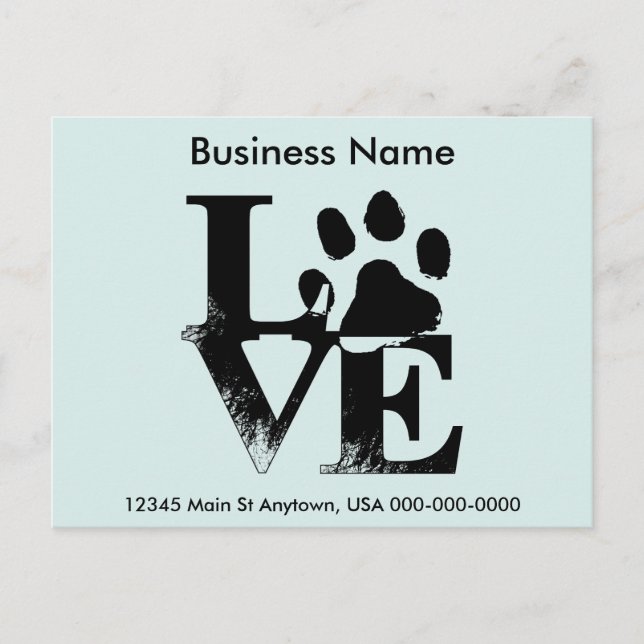 Customised LOVE Puppy Dog Paw Print Postcard (Front)