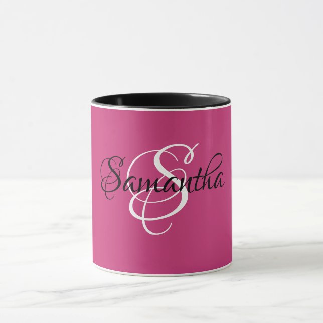 Customised Magenta Colour Monogram - Mug (Center)