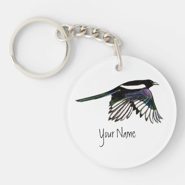 Customised Magpie Garden Bird Nature Animal Key Ring (Front)