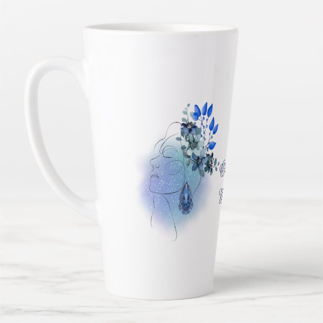 Customised, March,  Aquamarine Serenity Latte Mug (Left)