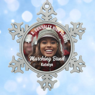 Customised Marching Band Photo High School Gift Snowflake Pewter Christmas Ornament