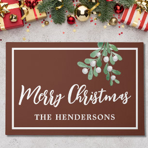 Customised Merry Christmas Brown Holiday Doormat