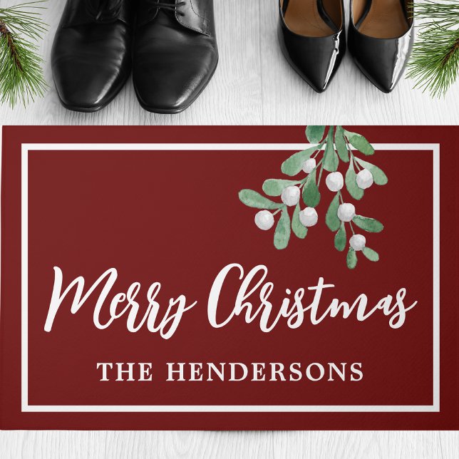 Customised Merry Christmas Burgundy Maroon Doormat (Creator Uploaded)