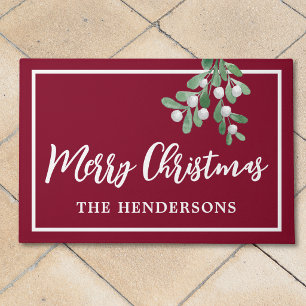 Customised Merry Christmas Holiday Maroon Doormat