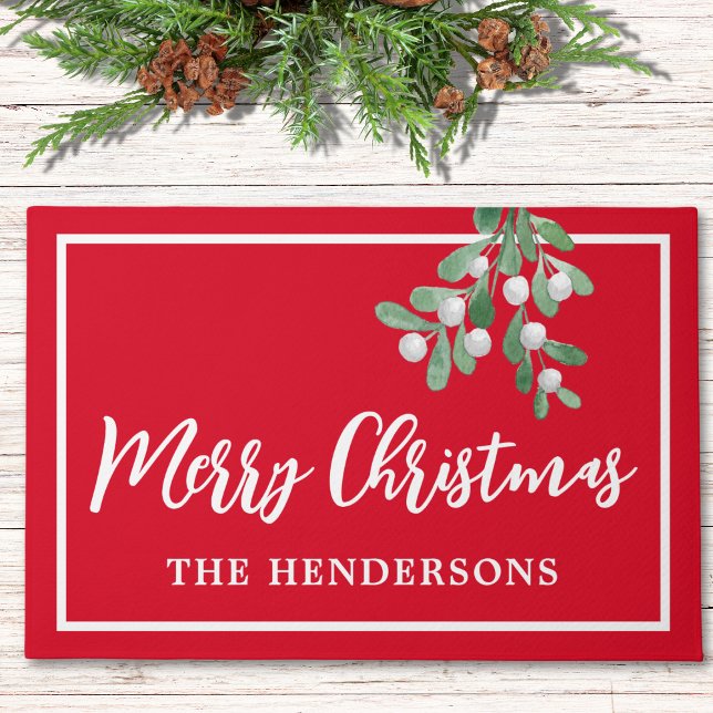 Customised Merry Christmas Red Holiday Doormat (Creator Uploaded)