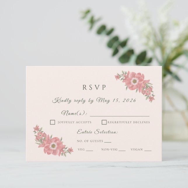 Customised Minimal Blush Garden Wedding RSVP Card (Standing Front)