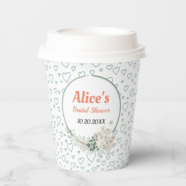 Customised Modern Floral Frame Bridal Shower  Paper Cups (Front)
