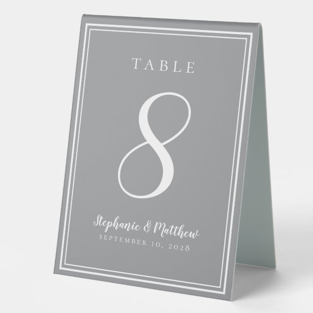 Customised Modern Grey Wedding Table Number Simple (Front)