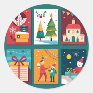 customised-modern-holiday-postcards-with-festi classic round sticker