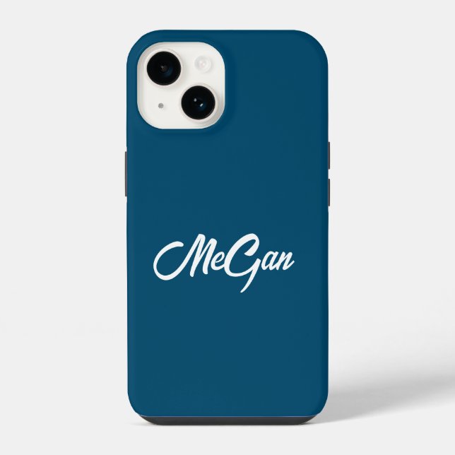 Customised Modern Name Minimal Monogram Dark Blue. iPhone Case (Back)