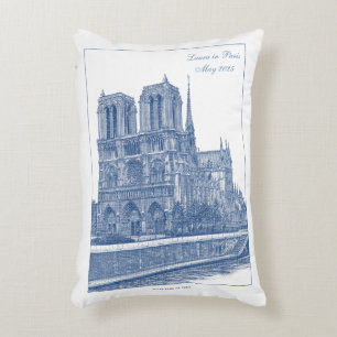 Customised Monochrome Blue Notre Dame de Paris  Decorative Cushion