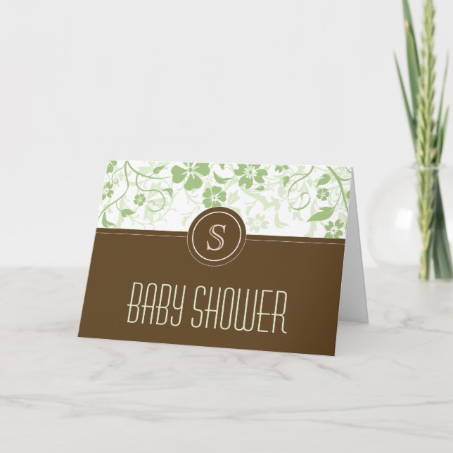 Customised Monogram Baby Shower Invitation Green (Front)