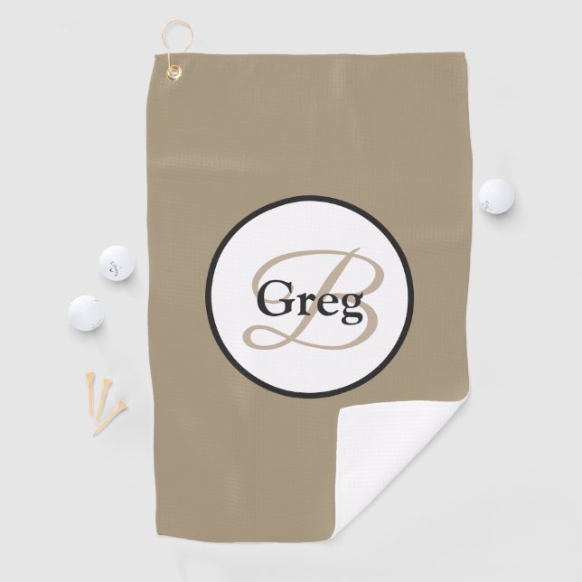 Customised Monogram Brown White Golf Towel (InSitu)