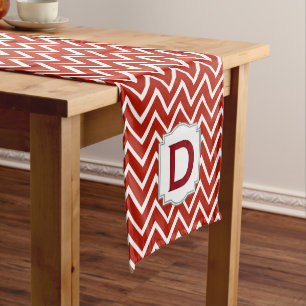 Customised Monogram Chevron Pattern A15D Red Short Table Runner