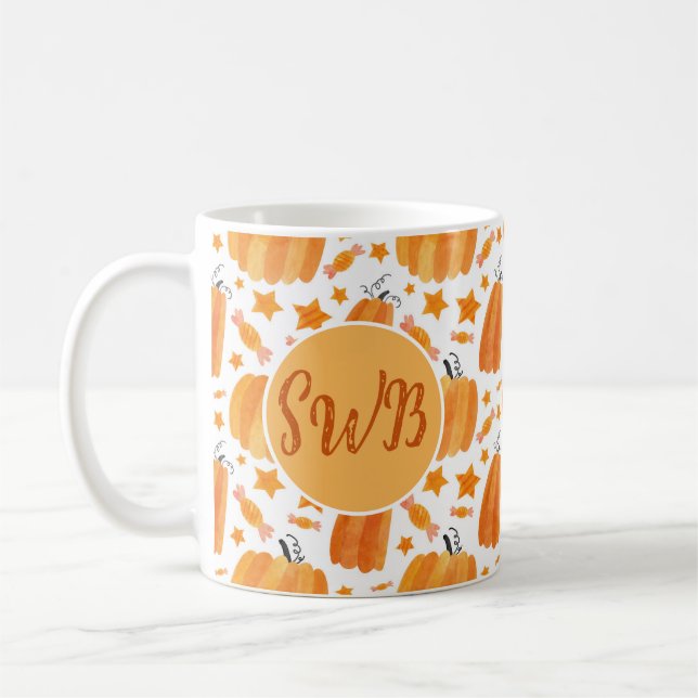 Customised Monogram Halloween Pumpkin Coffee Mug (Left)