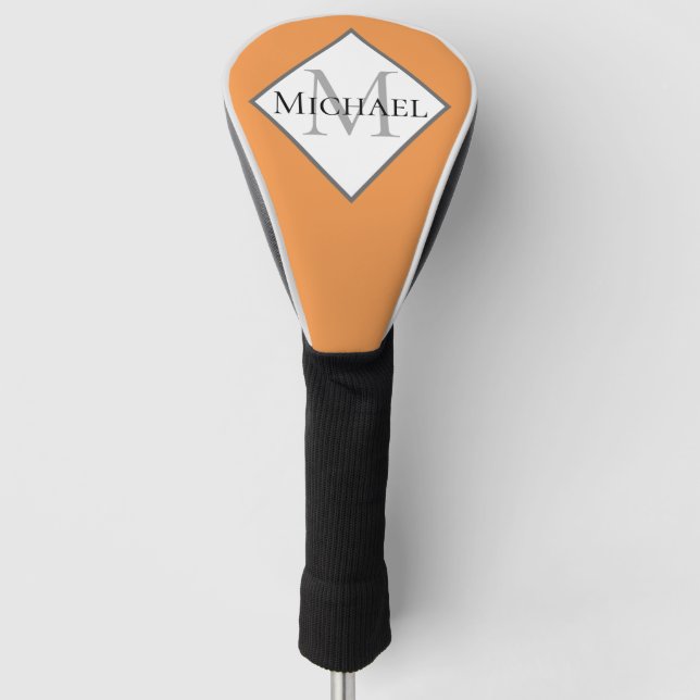 Customised Monogram Orange White Golf Head Cover (Front)