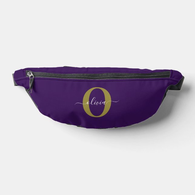 Customised Monogram Script Name Purple White Gold Bum Bags (Lay Down)