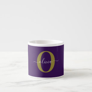 Customised Monogram Script Name Purple White Gold Espresso Cup