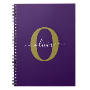 Customised Monogram Script Name Purple White Gold Notebook