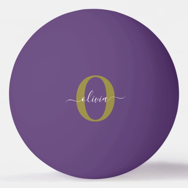 Customised Monogram Script Name Purple White Gold Ping Pong Ball (Front)
