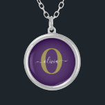 Customised Monogram Script Name Purple White Gold Silver Plated Necklace<br><div class="desc">This elegant monogram and stylish script name design can be given as a gift for a birthday, wedding, bridal shower, anniversary, Mother's Day or any occasion. It can be personalised with the person's initial and name. You can change the font, font colour, font size and background colour using the Design...</div>