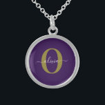 Customised Monogram Script Name Purple White Gold Sterling Silver Necklace<br><div class="desc">This elegant monogram and stylish script name design can be given as a gift for a birthday, wedding, bridal shower, anniversary, Mother's Day or any occasion. It can be personalised with the person's initial and name. You can change the font, font colour, font size and background colour using the Design...</div>