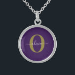 Customised Monogram Script Name Purple White Gold Sterling Silver Necklace<br><div class="desc">This elegant monogram and stylish script name design can be given as a gift for a birthday, wedding, bridal shower, anniversary, Mother's Day or any occasion. It can be personalised with the person's initial and name. You can change the font, font colour, font size and background colour using the Design...</div>