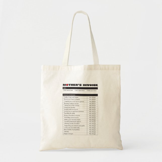 Customised Mother's Love Invoice Personalised Gift Tote Bag (Front)