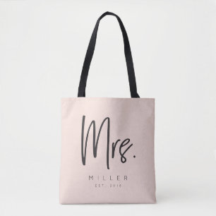 Customised MRS. tote with Name and Wedding Date Bag
