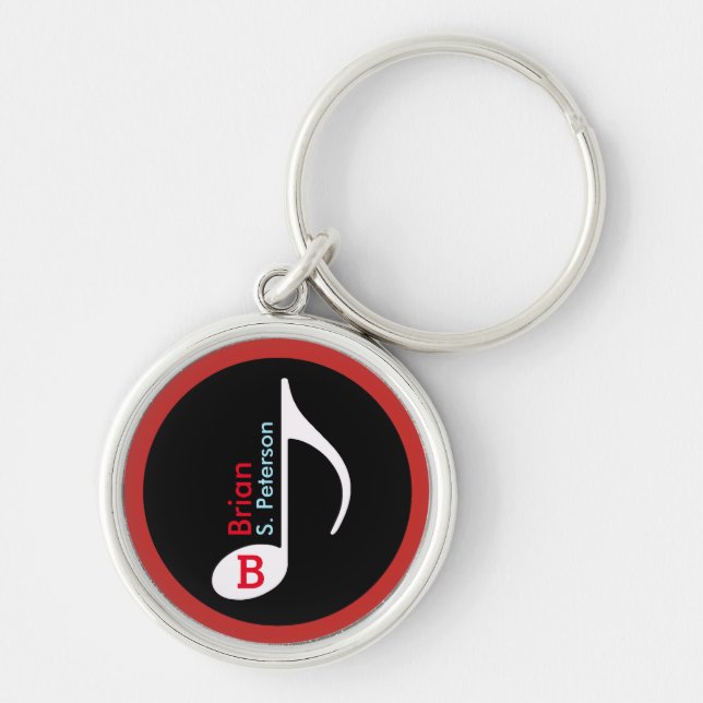 customised musical note red key ring (Front)