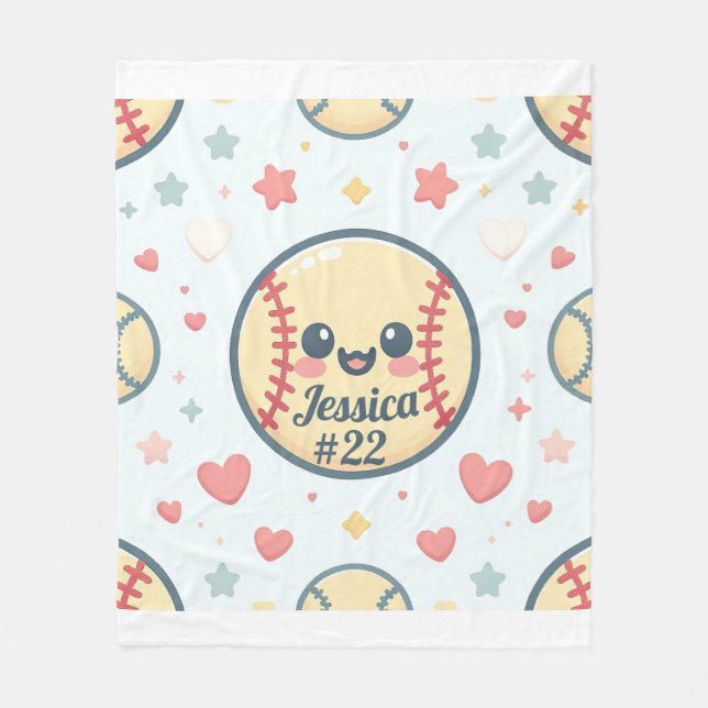 Customised Name and Number Softball Throw Fleece Blanket (Front)