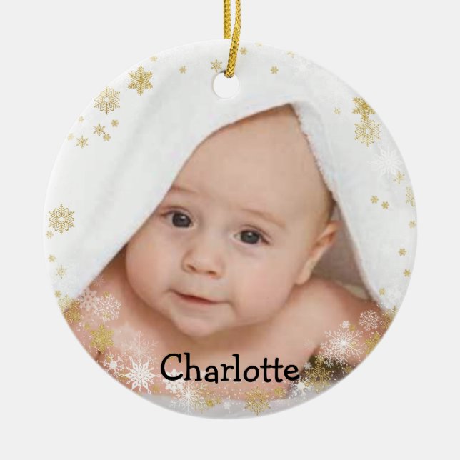 Customised Name and Photo Round Snowflake Ceramic Ornament (Front)