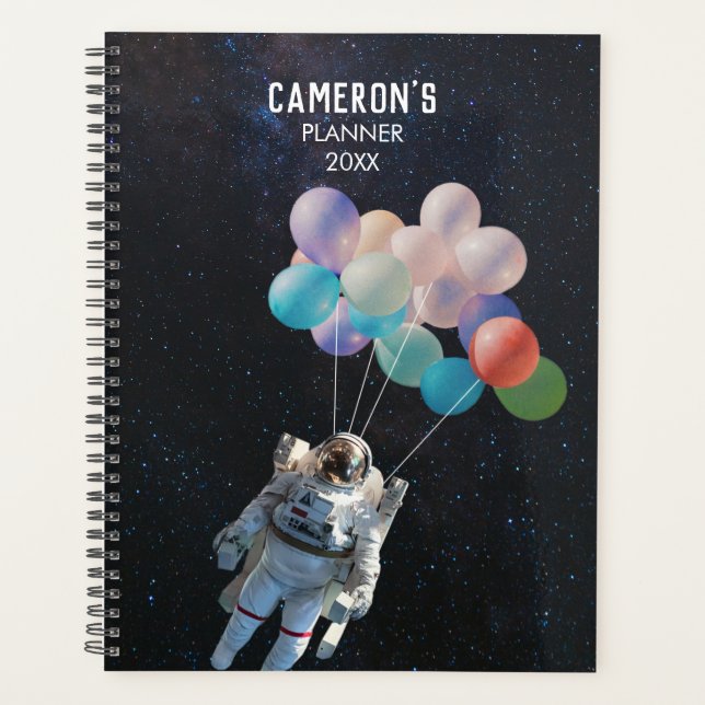Customised Name Astronaut Stars & Space Balloons Planner (Front)