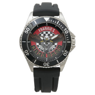 Customised NAME Biker Motorcycle Bike Shop Garage Watch