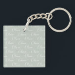 Customised Name Green White Script Key Ring<br><div class="desc">Cute sage green keychain.  Great for a gift.</div>