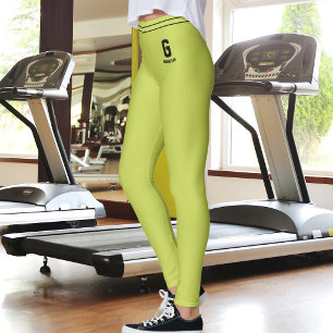 Customised Name Lime Green Black Striped Monogram Leggings