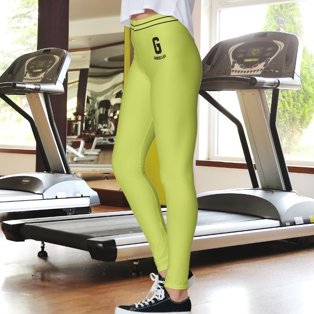 Customised Name Lime Green Black Striped Monogram Leggings (Creator Uploaded)