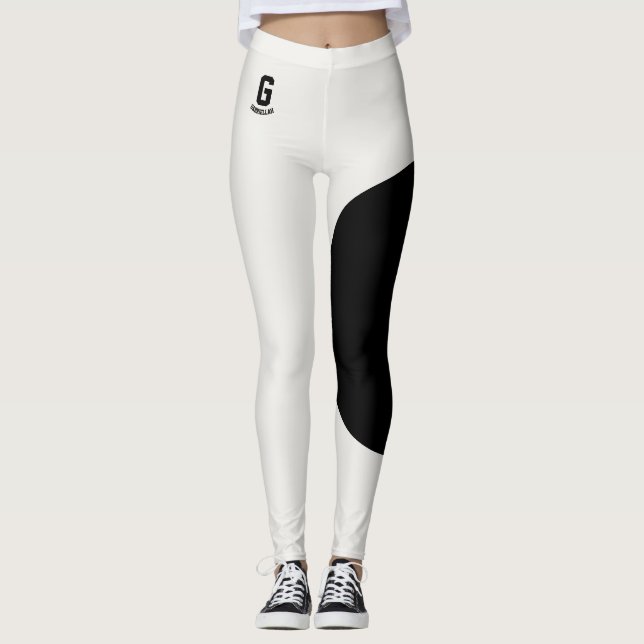 Customised Name Modern Neutral Cute Black Monogram Leggings (Front)