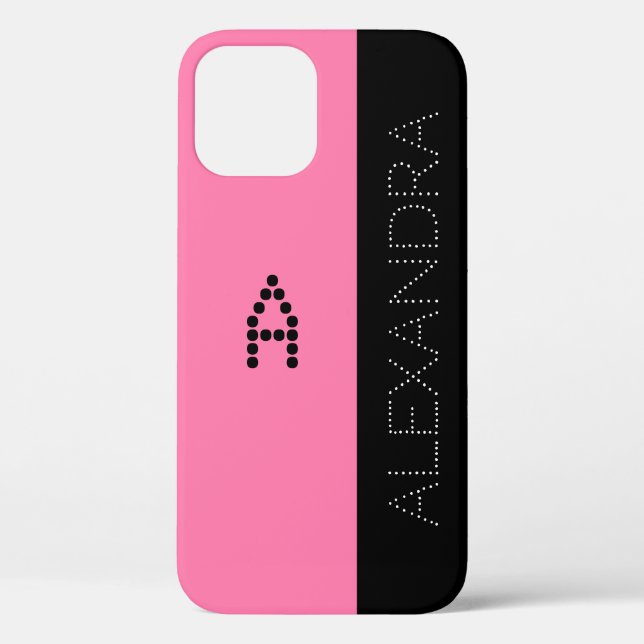 Customised Name & Monogram Chic Font Pink Black Case-Mate iPhone Case (Back)