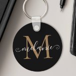 Customised Name Monogram Pretty Chic Script Black Key Ring<br><div class="desc">Create your own personalised black round keychain with your custom pretty handwritten script name and monogram.</div>