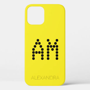 Customised Name & Monogram Smart Font On Yellow iPhone 12 Case