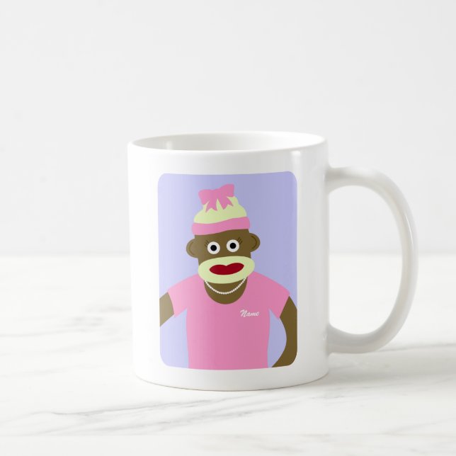 Customised Name or Monogram Sock Monkey Girl Coffee Mug (Right)