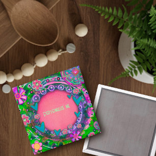 Customised Name or Word Pretty Pink Green Floral Magnet