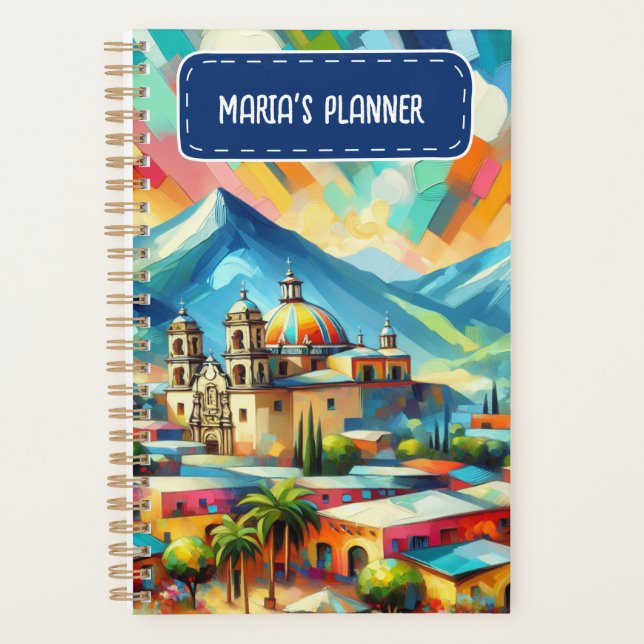 Customised Name Painted Mexican Landscape Planner (Front)