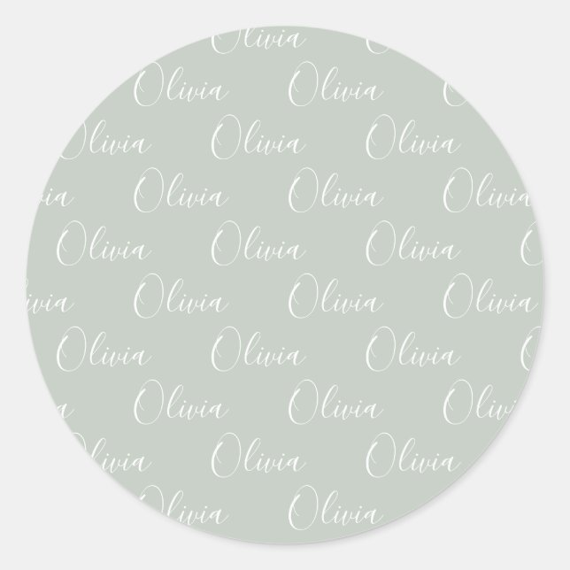 Customised Name Script Green Classic Round Sticker (Front)