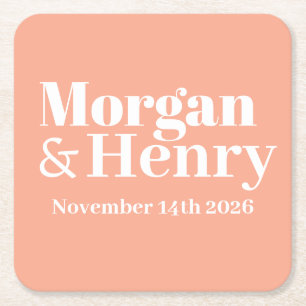 Customised Name Simple Modern Elegant Mono Wedding Square Paper Coaster