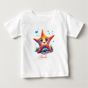 Customised Name Smiling Orange Starfish Lover Gift Baby T-Shirt