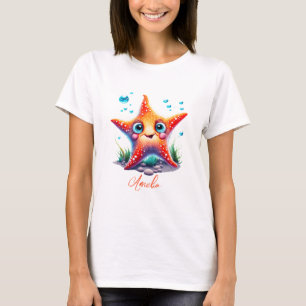 Customised Name Smiling Orange Starfish Lover Gift T-Shirt